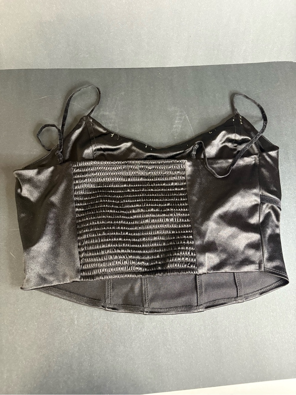 Black Satin Wild Fable Corset Top with Pink Rose Embellishments Summer - Picture 11 of 13